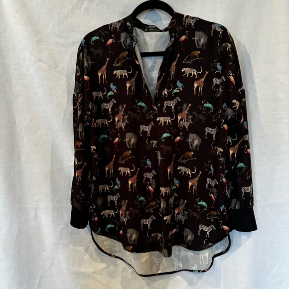 Zara long sleeve Animal Print Top EUC size S - Picture 1 of 6